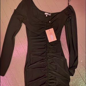 Missguided Ruched Bodycon Black Dress